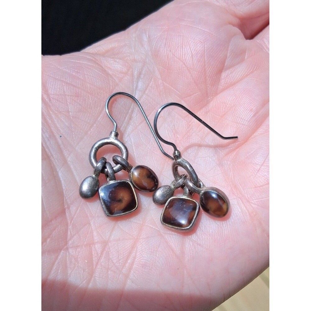 Vintage Semi Precise Stones Earrings Brown
